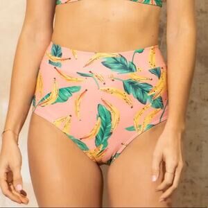 NWT MOTT50 Joana High Rise Moderate Coverage Swim Bottom Banana Palm S UPF50+